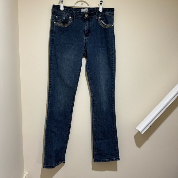 Women’s Y2K Bling Details Diamond Saza Brand Denim Blue Skinny Jeans Size: 15 - Picture 2 of 15